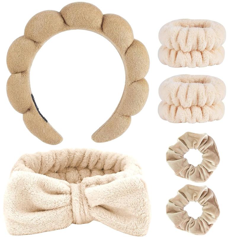 Headband and Wristband Set, Makeup Headband Face Wash Headband, Headband Set with Hair Scrunchies, Headband for Washing Face Hair Accessories Gifts