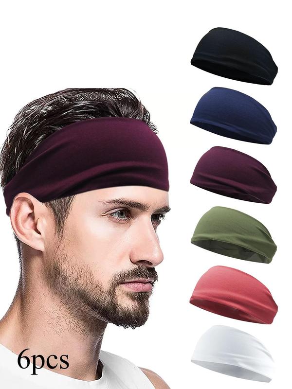 Solid Color High Stretch Hair Band, 6pcs Casual Sports Breathable Hair Band for Men & Women, Fashion Hair Accessories for Daily Wear