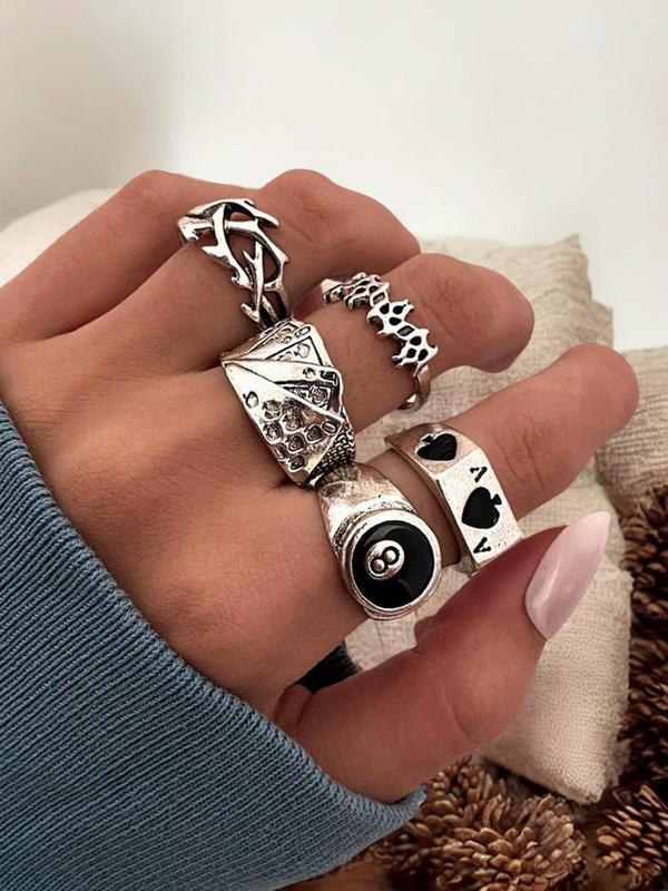 2024 Summer Punk Vintage Hollow out Spades Solitaire Geometric Design Rings for Men, Casual All-match Grunge Jewelry for Boys Gift, Male Classic Fashion Gothic Accessories As Birthday Gift