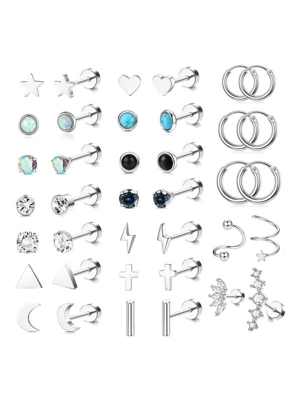 Mixed Shape Rhinestone Decor Earrings Set, Heart & Star & Moon Design Stud Earrings, Fashion Piercing Jewelry for Women & Men