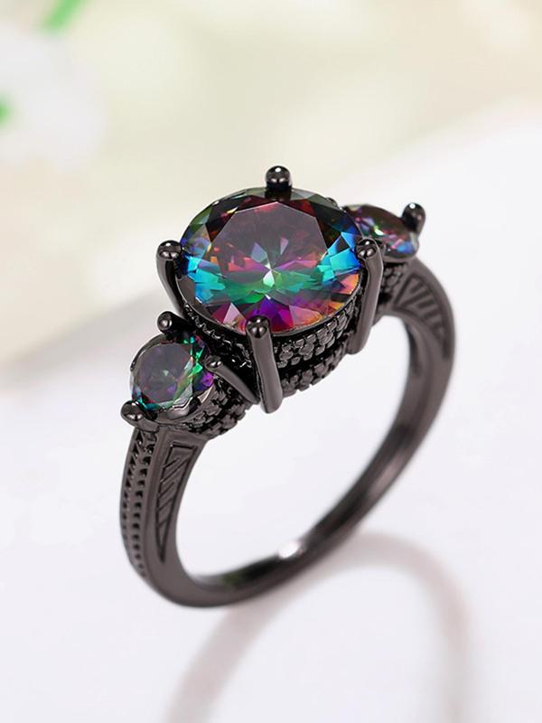 Women's Elegant Rhinestone Decor Wedding Ring, Trendy Exquisite Engagement Ring, Chic Luxury Jewelry As Gift for Girlfriend