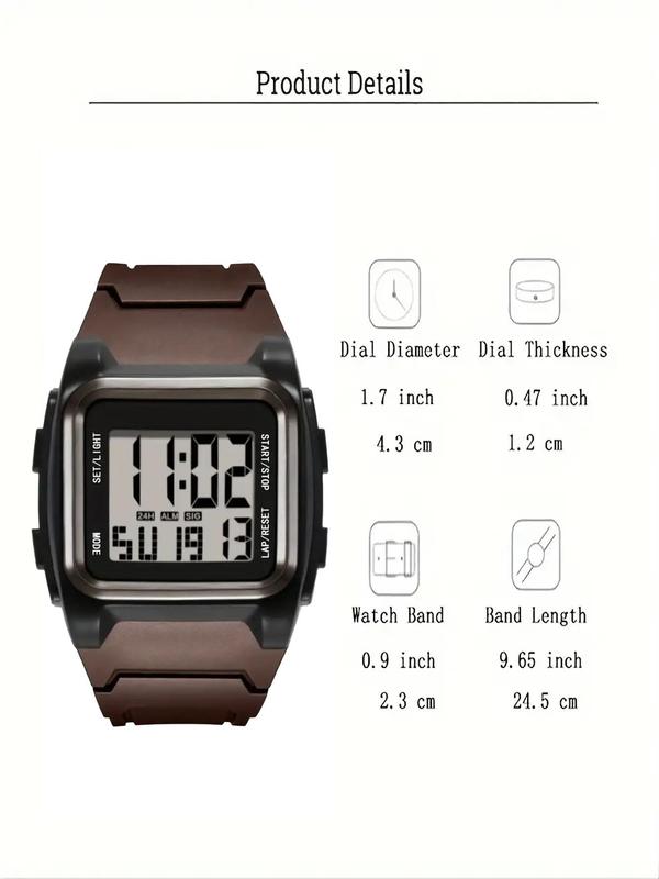 Men's Business Style Square Dial Digital Watch, Fashionable Digital Watch with Alarm & Stopwatch Function, Trendy Watch for Daily Use As Gift for Men Without Box