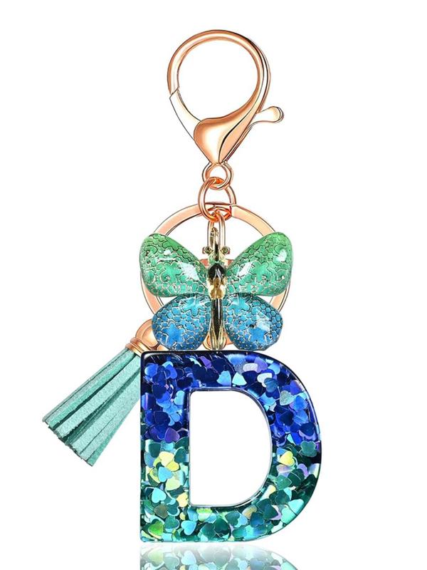 Cute Butterfly & Letter Design Keychain, Fashionable Resin Pendant with Ring, Bag Backpack and Car Hanging Charm, Perfect Daily Use Gift for Women