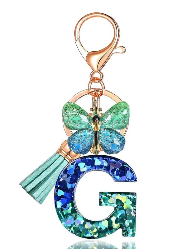 Cute Butterfly & Letter Design Keychain, Fashionable Resin Pendant with Ring, Bag Backpack and Car Hanging Charm, Perfect Daily Use Gift for Women