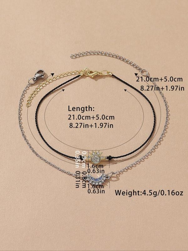 Rhinestone Decor Anklet, Sun & Moon Design Anklet for Women, Casual Fashion Accessories for Party, Daily Clothing Decor, Perfect for Birthday Gift