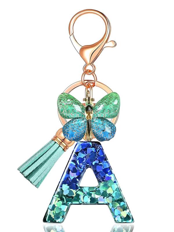 Cute Butterfly & Letter Design Keychain, Fashionable Resin Pendant with Ring, Bag Backpack and Car Hanging Charm, Perfect Daily Use Gift for Women