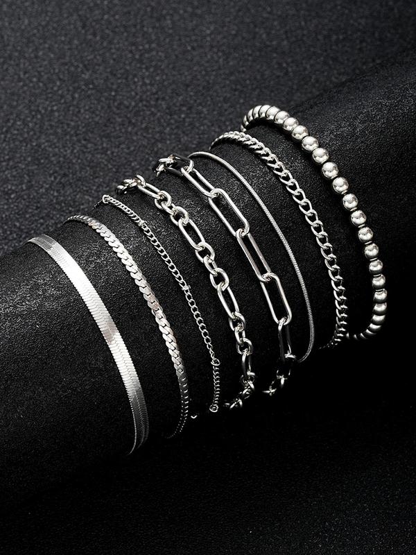 Chain & Beaded Decor Link Bracelet, Casual Plain Zinc Alloy Hand Jewelry for Women, Daily Clothing Decor, Summer Chains Bracelets Jewelry for Birthday Gift Fall