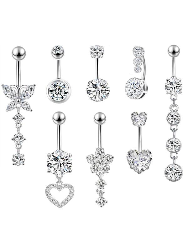 Women's Cute Butterfly & Heart Design Belly Rings, 8 Counts set Fashion Belly Piercing Jewelry for Party, Daily Decor, Trendy All-match & Exquisite Body Jewelry for Birthday Gift