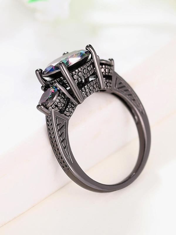 Women's Elegant Rhinestone Decor Wedding Ring, Trendy Exquisite Engagement Ring, Chic Luxury Jewelry As Gift for Girlfriend