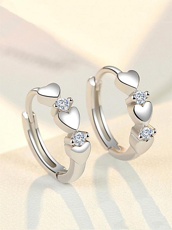 Cute Rhinestone Decor Heart Shaped Earrings As Gift for Girlfriend, Elegant Fashion Hoop Earrings, Anniversary Wedding Party Vintage Jewelry As Gifts for Women