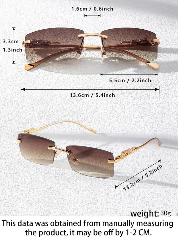 Unisex Vintage Square Frame Sunglasses with Cheetah Decor, Fall Street Style Ombre Lens Rimless Sunglasses for Everyday Use, Fashionable Versatile Glasses Accessories for Travel