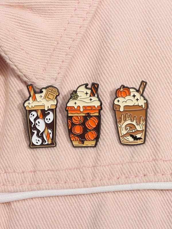 Cute Cartoon Milk Tea Drink Design Brooch Set, Fashion Alloy Badge for Women & Men, Enamel Pin Suitable for Backpacks, Jeans, Scarves, Hats Decoration As Halloween Gift