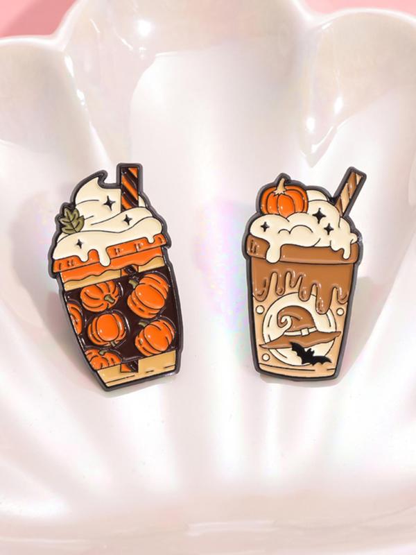 Cute Cartoon Milk Tea Drink Design Brooch Set, Fashion Alloy Badge for Women & Men, Enamel Pin Suitable for Backpacks, Jeans, Scarves, Hats Decoration As Halloween Gift