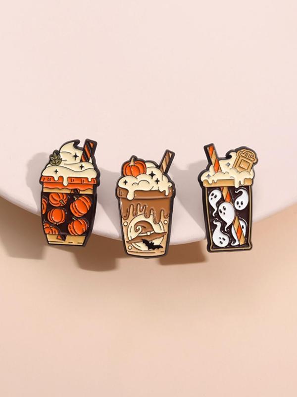 Cute Cartoon Milk Tea Drink Design Brooch Set, Fashion Alloy Badge for Women & Men, Enamel Pin Suitable for Backpacks, Jeans, Scarves, Hats Decoration As Halloween Gift