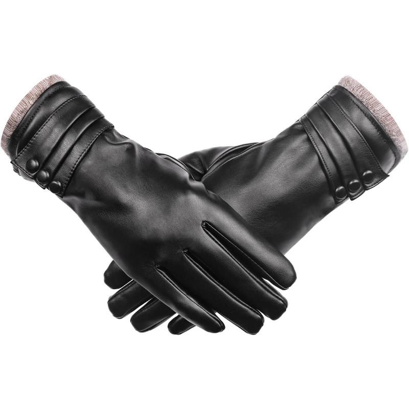 Winter Leather Gloves for Women,Gloves for Women Cold Weather Touch Screen with Wool Fleece Lined,Women PU Warm Glove