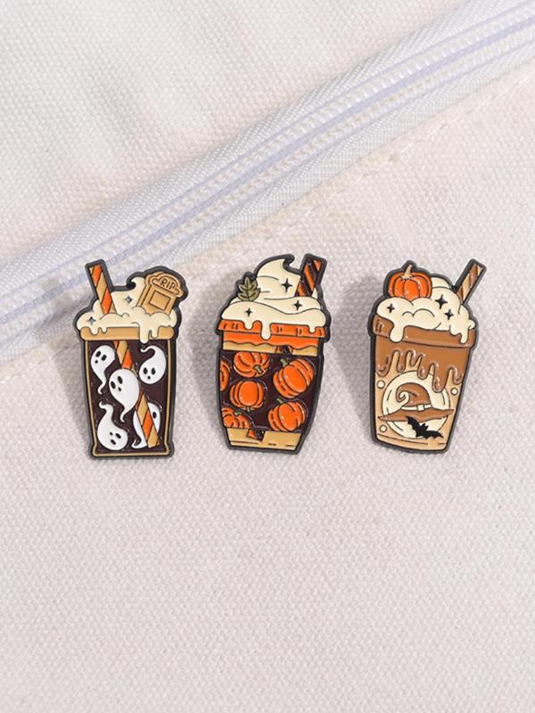 Cute Cartoon Milk Tea Drink Design Brooch Set, Fashion Alloy Badge for Women & Men, Enamel Pin Suitable for Backpacks, Jeans, Scarves, Hats Decoration As Halloween Gift