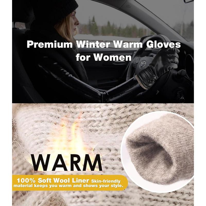 Winter Leather Gloves for Women,Gloves for Women Cold Weather Touch Screen with Wool Fleece Lined,Women PU Warm Glove