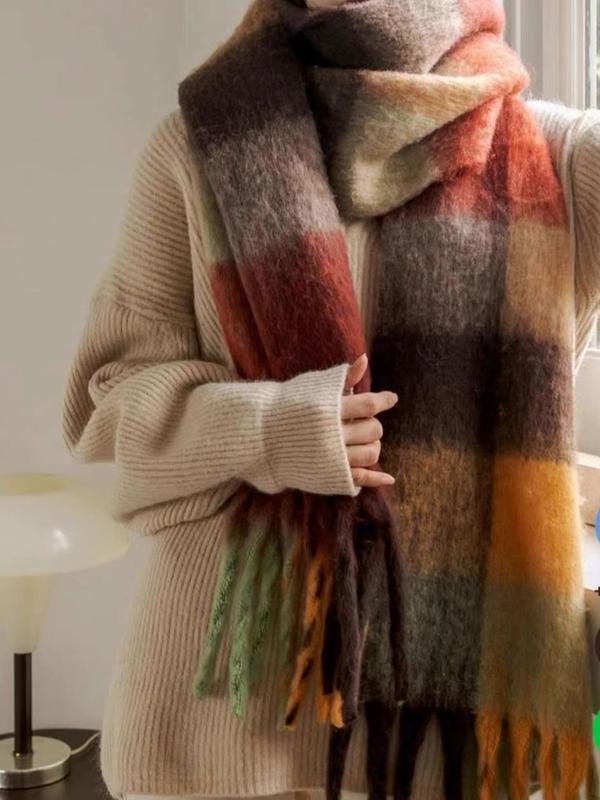 Large Chunky Plaid Scarf Checked Colorful Oversized Scarves Soft Big Cashmere Wool Thick Winter Warm Blanket Women