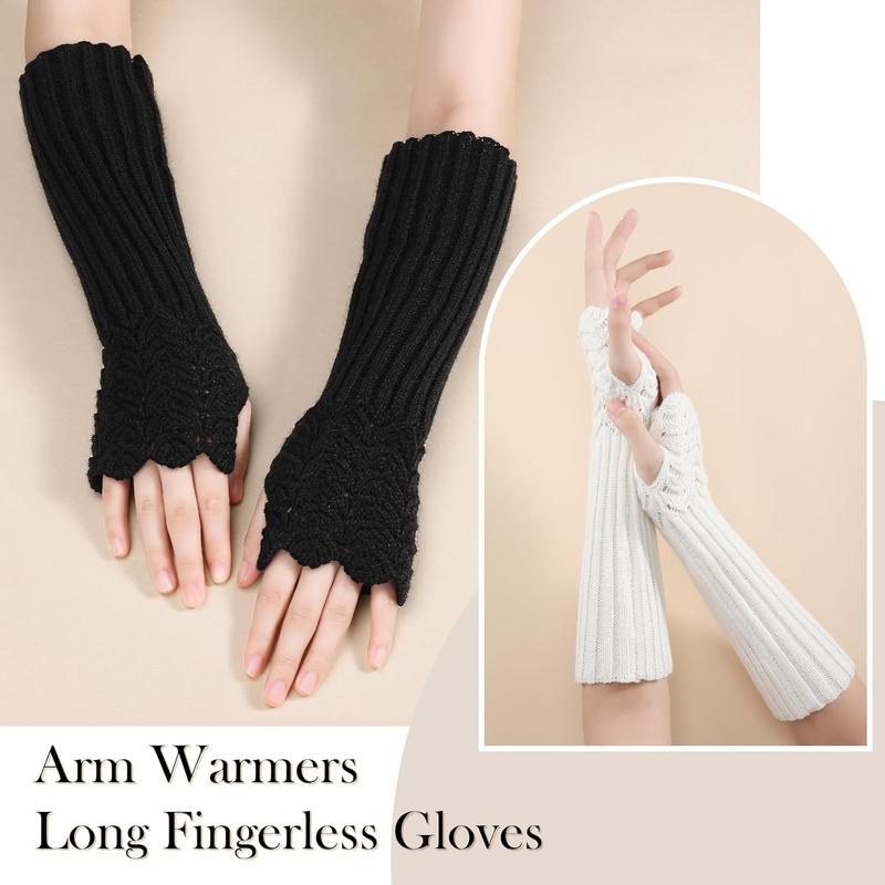 Arm Warmers Fingerless Gloves for Women, Winter Warm Thumb Hole Mittens Knitted Arm Sleeves, Long Fingerless Gloves