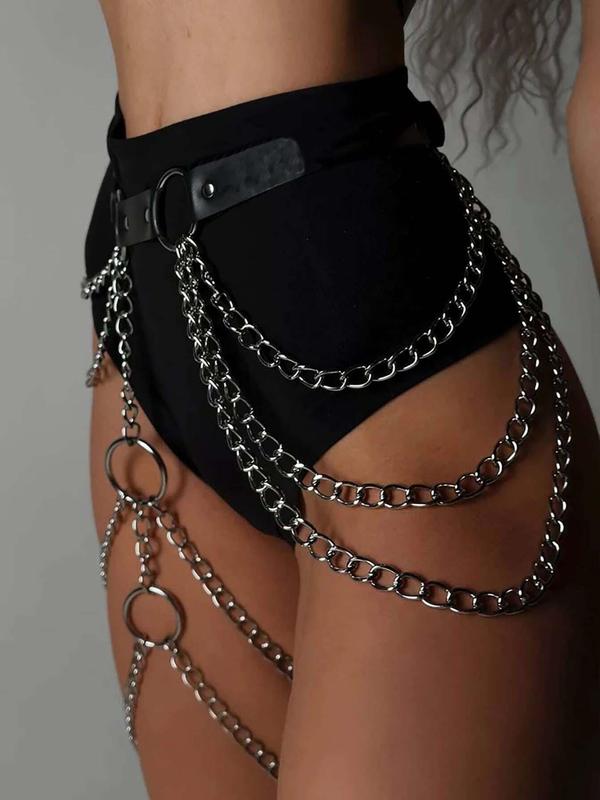 Women's Punk Style Chain Decor Hip Harness, Fashion Adjustable Gothic PU Leather Hip Belt, Body Jewelry for Party, Daily Clothing Decor for Girl