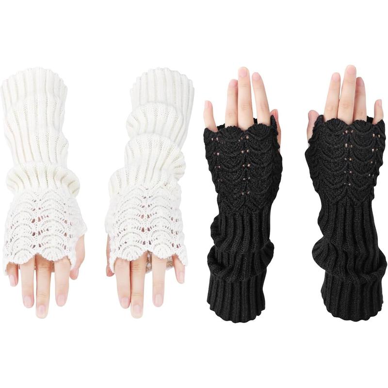 Arm Warmers Fingerless Gloves for Women, Winter Warm Thumb Hole Mittens Knitted Arm Sleeves, Long Fingerless Gloves