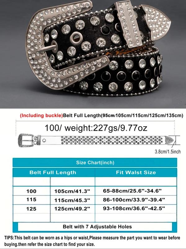 Rhinestone Decorated Pu Buckle Belt, Western Cowboy Style Belt for Women & Men for Daily Clothing Decor, Rock Street All-match Belt for Birthday Gift