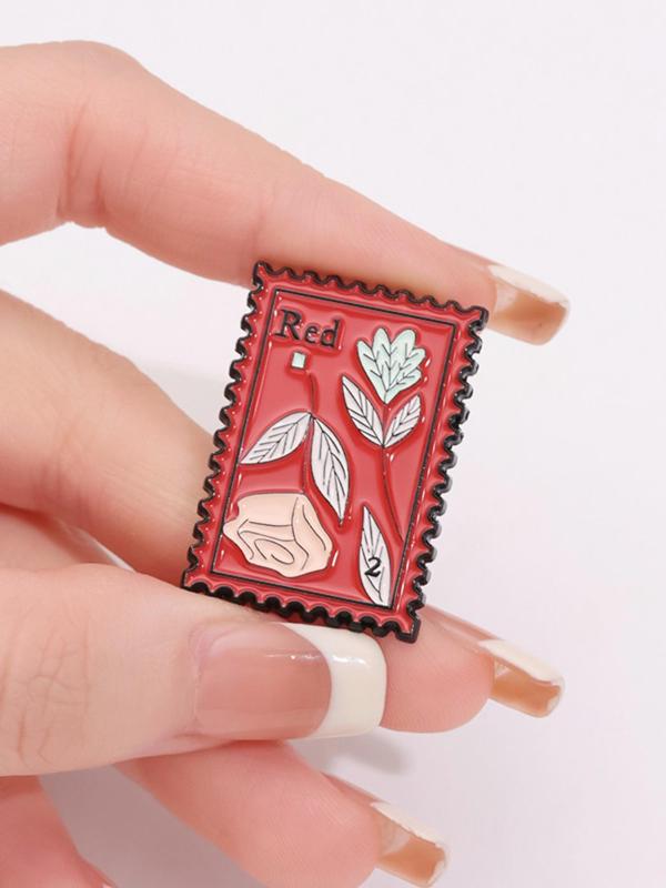 Vintage Enamel Pin, Retro Stamp Design Brooch for Party, Daily Clothing Decor, Trendy All-match & Exquisite Brooch for Birthday Gift for Women