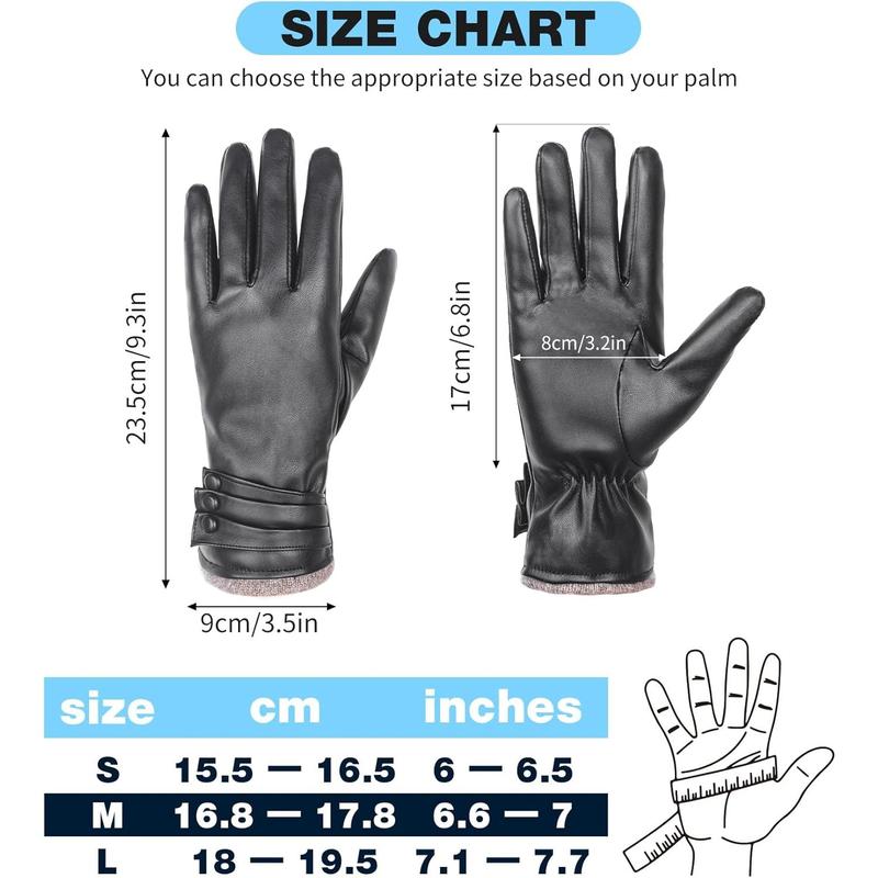 Winter Leather Gloves for Women,Gloves for Women Cold Weather Touch Screen with Wool Fleece Lined,Women PU Warm Glove