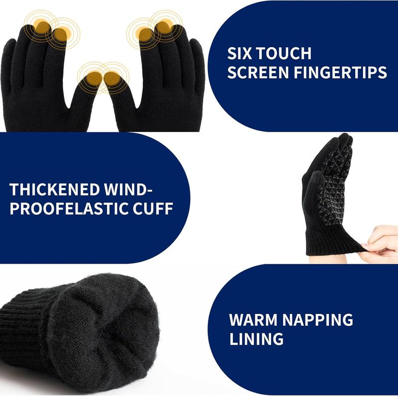 Winter Gloves for Men Women 2 Pairs - Upgraded Touchscreen Knit Gloves for Running Driving, Anti-Slip Thermal Gloves