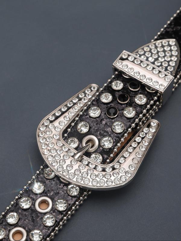 Rhinestone Decorated Pu Buckle Belt, Western Cowboy Style Belt for Women & Men for Daily Clothing Decor, Rock Street All-match Belt for Birthday Gift