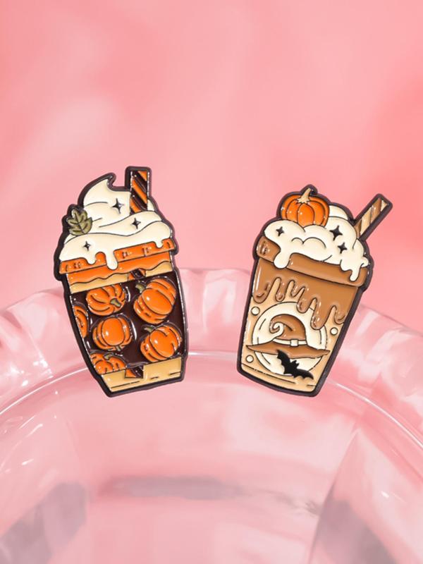 Cute Cartoon Milk Tea Drink Design Brooch Set, Fashion Alloy Badge for Women & Men, Enamel Pin Suitable for Backpacks, Jeans, Scarves, Hats Decoration As Halloween Gift