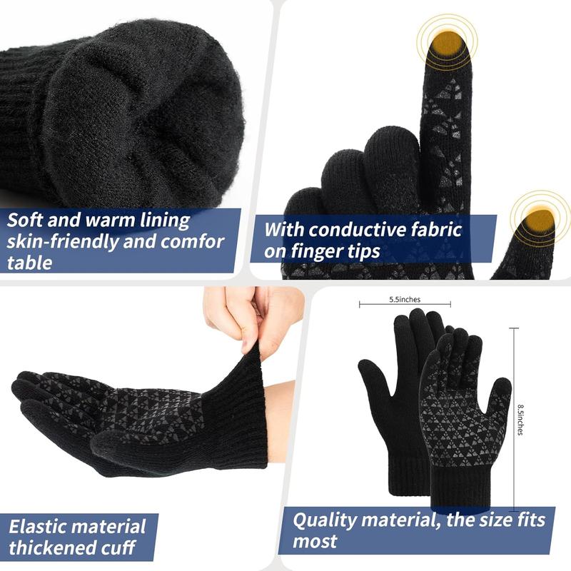 Winter Gloves for Men Women 2 Pairs - Upgraded Touchscreen Knit Gloves for Running Driving, Anti-Slip Thermal Gloves