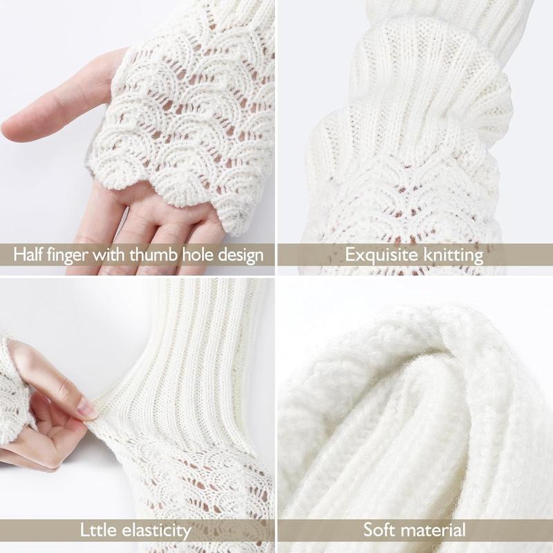 Arm Warmers Fingerless Gloves for Women, Winter Warm Thumb Hole Mittens Knitted Arm Sleeves, Long Fingerless Gloves