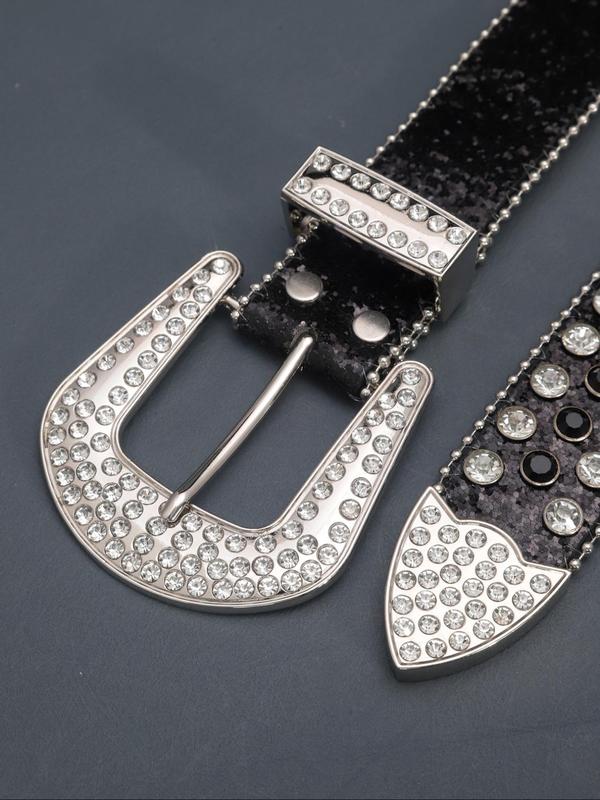 Rhinestone Decorated Pu Buckle Belt, Western Cowboy Style Belt for Women & Men for Daily Clothing Decor, Rock Street All-match Belt for Birthday Gift