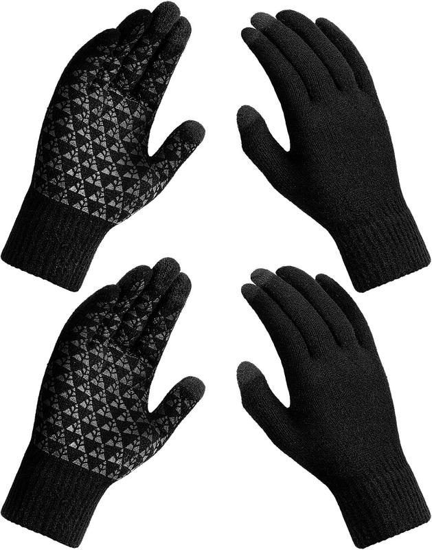 Winter Gloves for Men Women 2 Pairs - Upgraded Touchscreen Knit Gloves for Running Driving, Anti-Slip Thermal Gloves