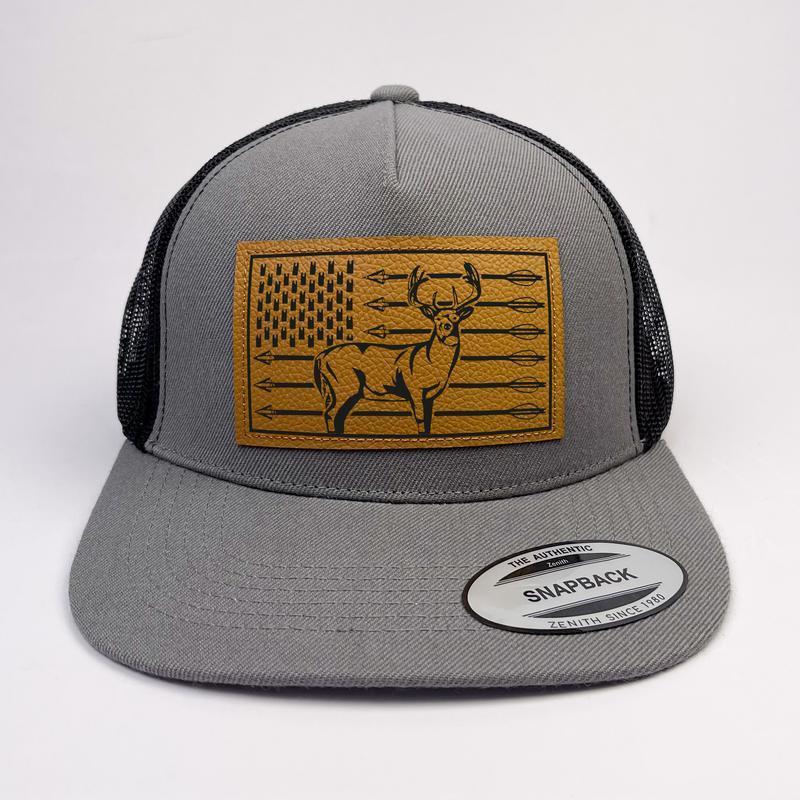 Deer Hunting Hat, Deer Hunter Snapback, Bow Hunting Hat, Leather Hat Patch, Hunting Hat, American Flag with Deer Hat