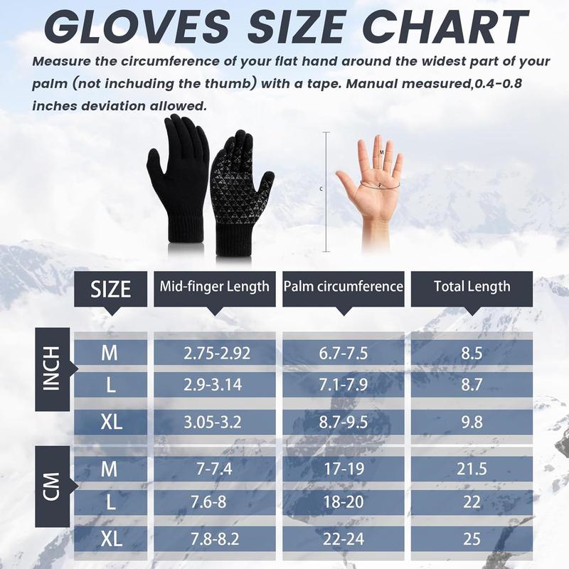 Winter Gloves for Men Women 2 Pairs - Upgraded Touchscreen Knit Gloves for Running Driving, Anti-Slip Thermal Gloves