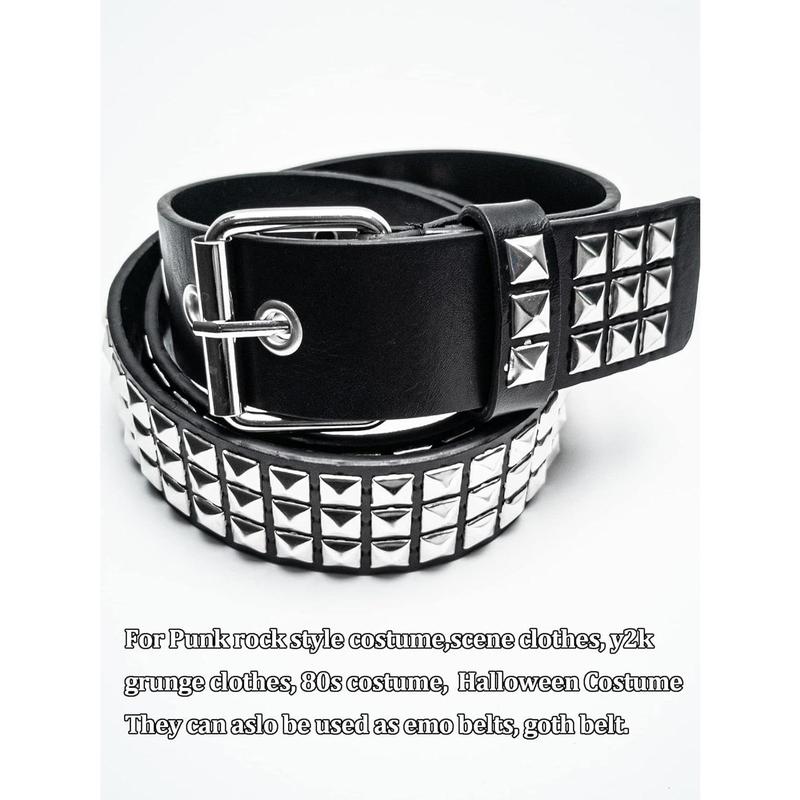 Punk Studded Belt for Women Rock Threads Goth Stud Pyramid Gothic Clothing (Black), Steudded Belt, 110 CM length