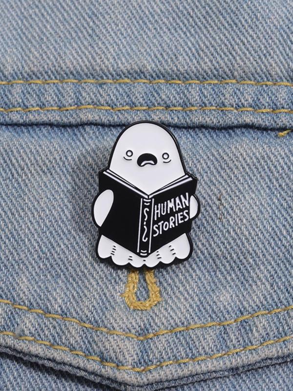 Ghost Reading Book Design Brooch, Cute Ghost Design Brooch Pin for Backpacks, Jeans, Hats Decor, Fashion Accessories for Men & Women As Halloween Gift