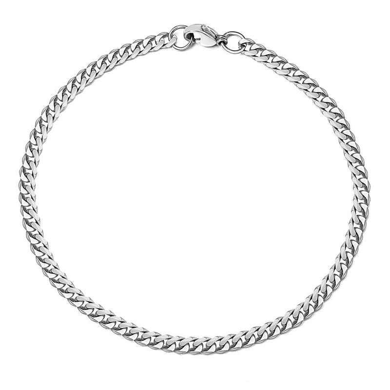 Hermah 3 5 7 9 11mm Silver Bracelet for Men Women Stainless Steel Curb Cuban Link Chain Bracelet 7inch-10inch