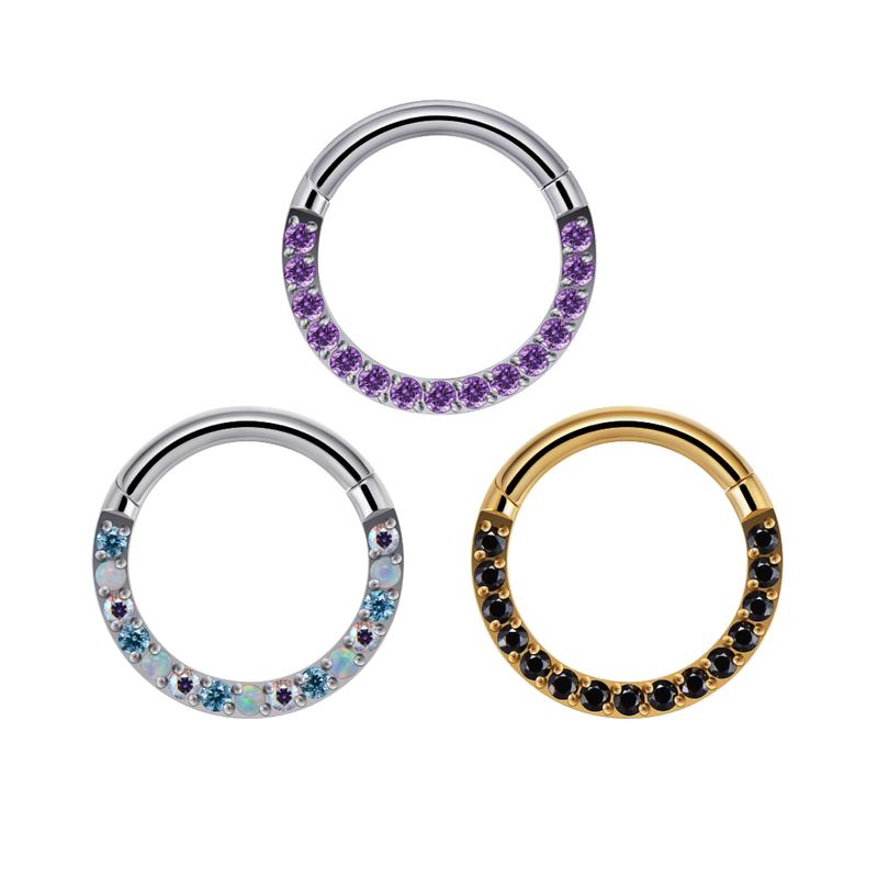 Titanium Front Facing Gems Hinged Septum Ring