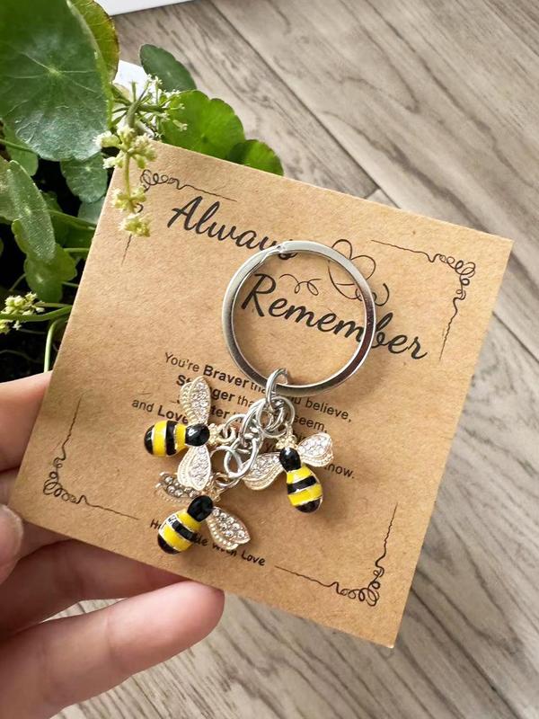 Cute Bee Design Keychain for Car Keys, Fashionable Keychain for Women & Men for Daily Decor, Trendy All-match Kawaii Accessories for Birthday Gift with Blessing Card