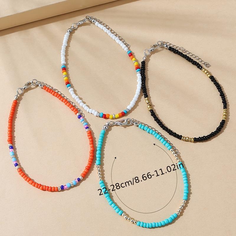 4 PCs Beaded Ankle Bracelet Colorful Bead Adjustable Anklet Chain Suit Bohemian Jewelry Summer Beach Decoration