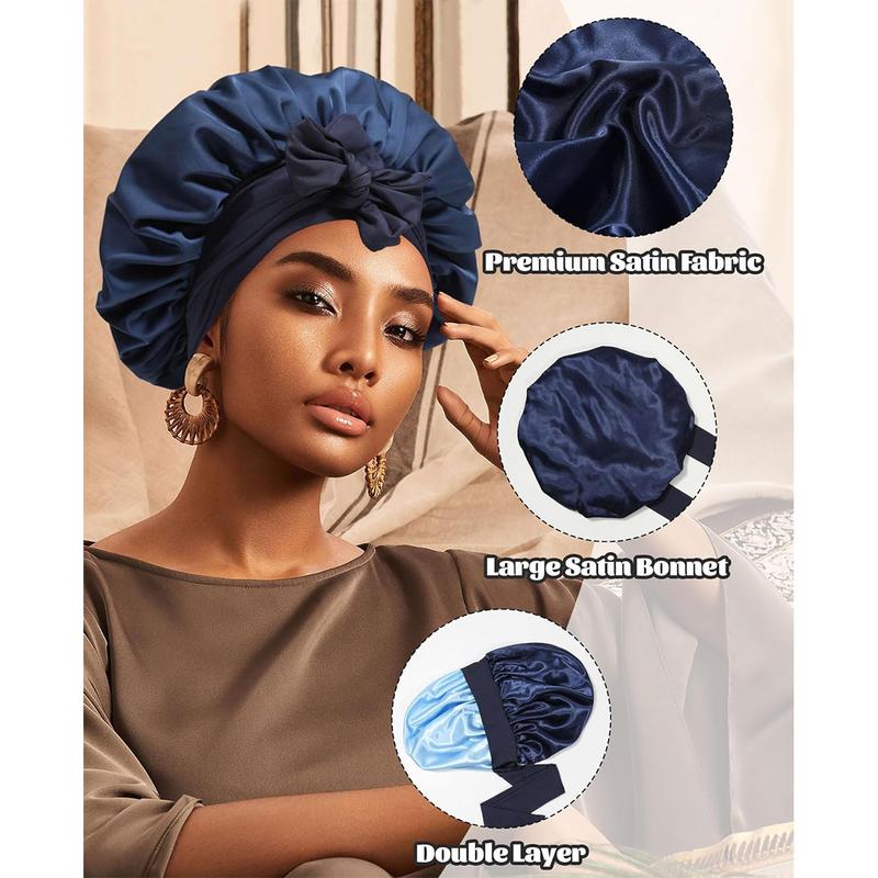 Satin Bonnet Bonnet for Sleeping Sleep Cap Double Layer Hair Bonnet with Elastic Tie Band for Curly Hair Night Cap