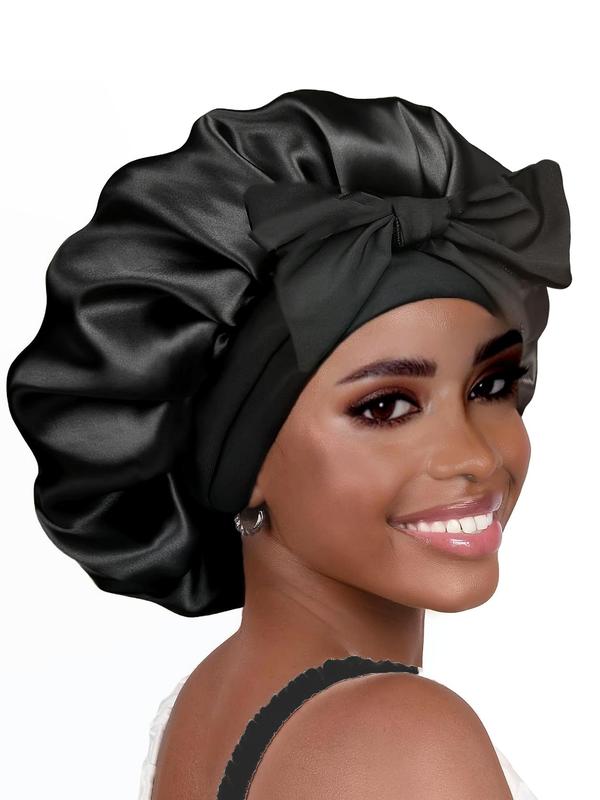 Solid Color Satin Hair Bonnet, Sleeping Bonnet with Tie Band, Soft Comfortable Sleeping Cap for Women & Men