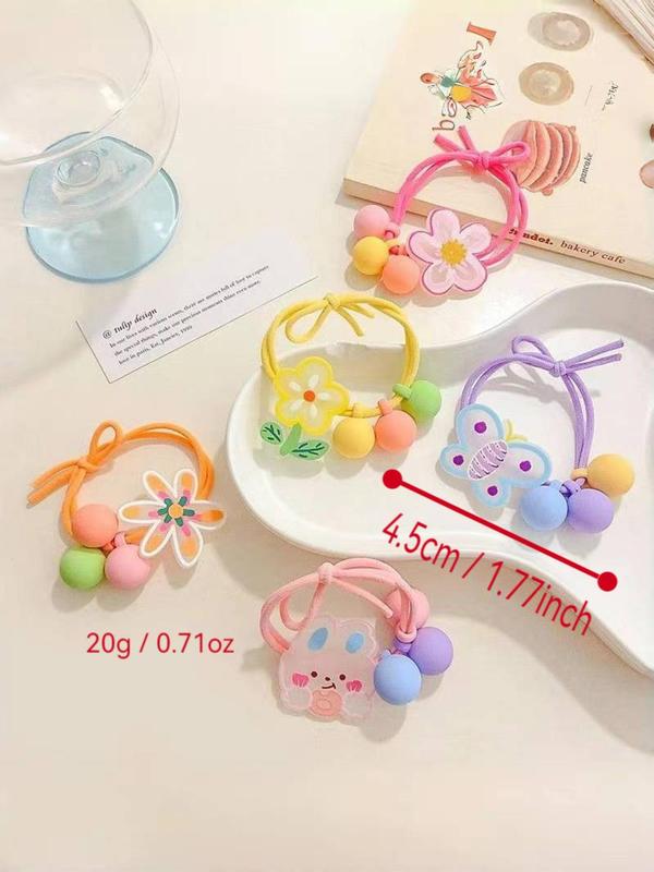 Cute Cartoon Beaded Decor Hair Tie, 5 Counts Colorful Hair Ties, High Stretch Hair Scrunchies, Fashion Hair Accessories for Women & Girls