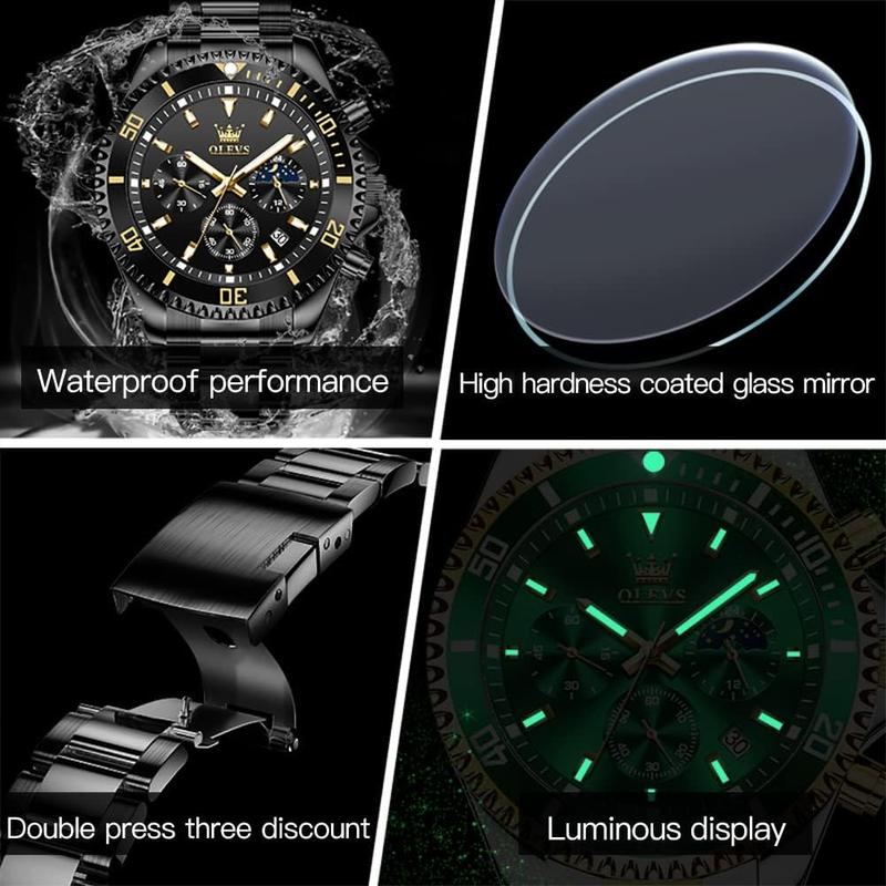 OLEVS Watches for Men with Date Luxury Big Face Waterproof Mens Wristwatch Analog Dress Stainless Steel Man Watch Luminous Relojes De Hombre Calendar