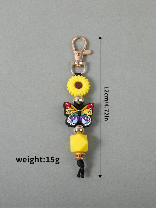 Cute Butterfly & Flower Design Beaded Keychain, Fashionable Silicone Beaded Keychain for Women & Girls, Trendy All-match Keychain for Birthday Gift