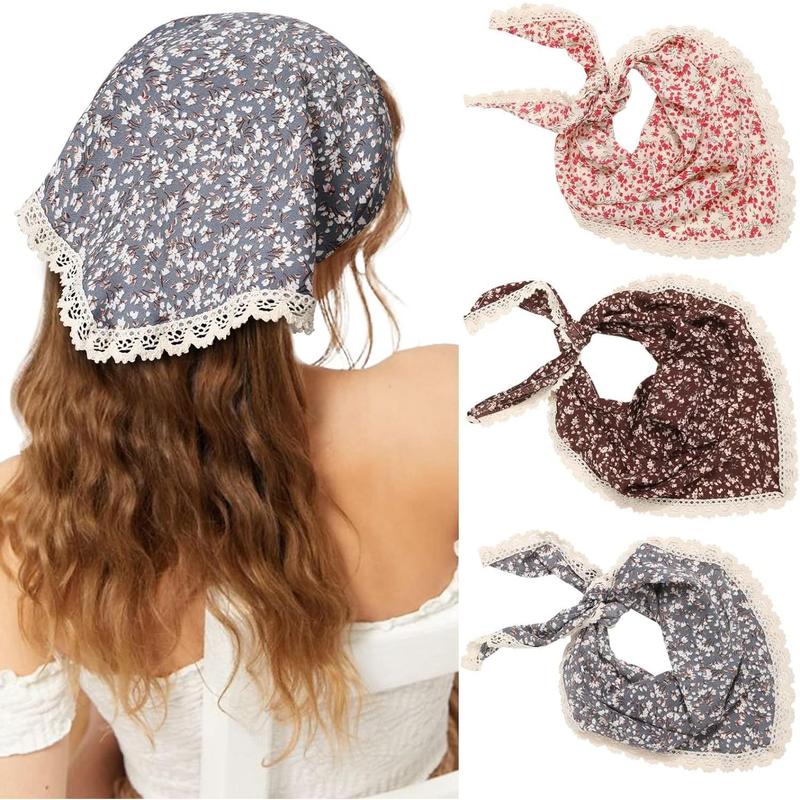 3 count Floral Head Scarf, Chiffon Hair Bandanas Kerchief, Vintage Boho Hair Scarf for Women Girls