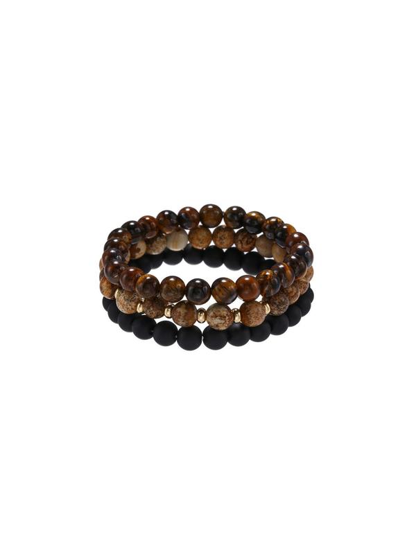 3pcs set Men's Random Pattern Beaded Bracelet, Fashionable Boho Style Beaded Bracelet for Men, Casual Jewelry for Party, Daily Clothing Decor